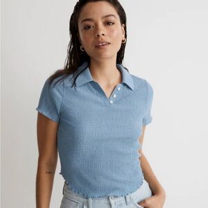 Madewell Light Blue Textured Short Sleeve Polo